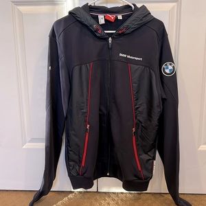 BMW Motorsport Men’s size M full zip hood jacket navy - like new - pit2pit 23”